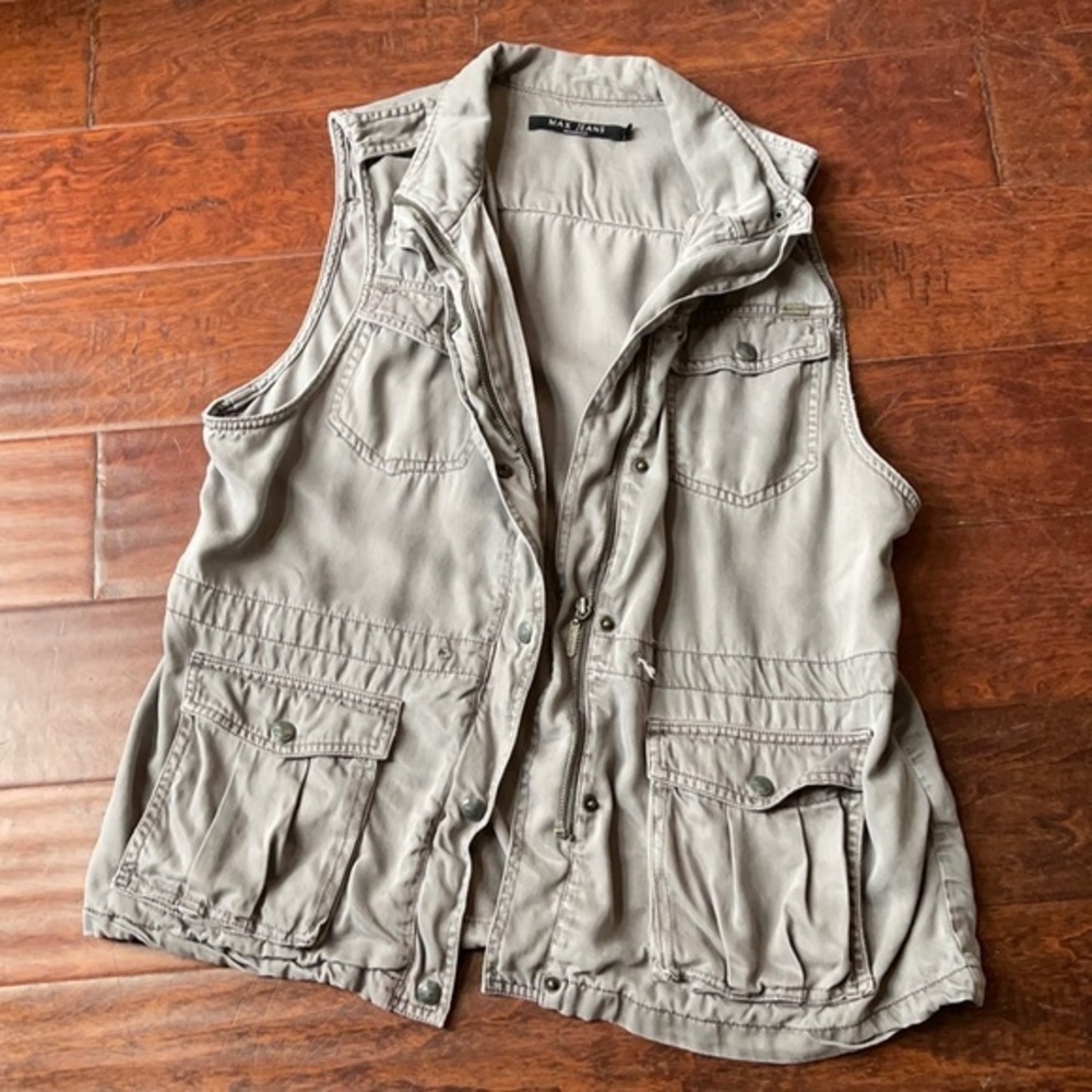 Max jeans gray utility vest button & zip closure layering piece